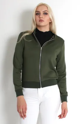 Alexus Khaki Zip Front Bomber Jacket