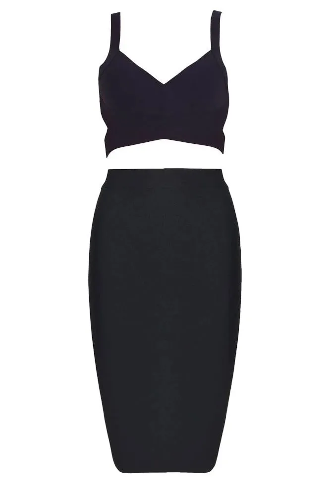 Ang Bandage Top and Knee Length Skirt Set- Classic Black