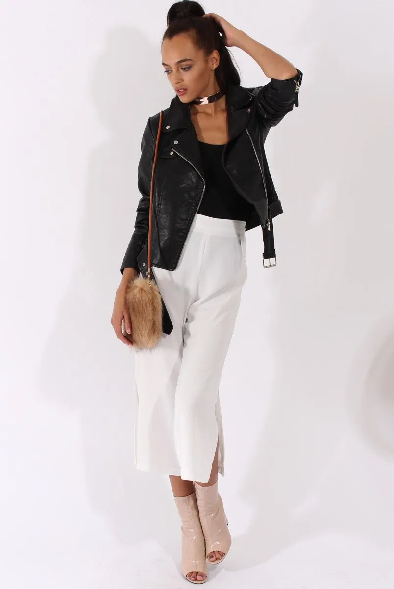 Black Faux Leather Biker Jacket - Dallas