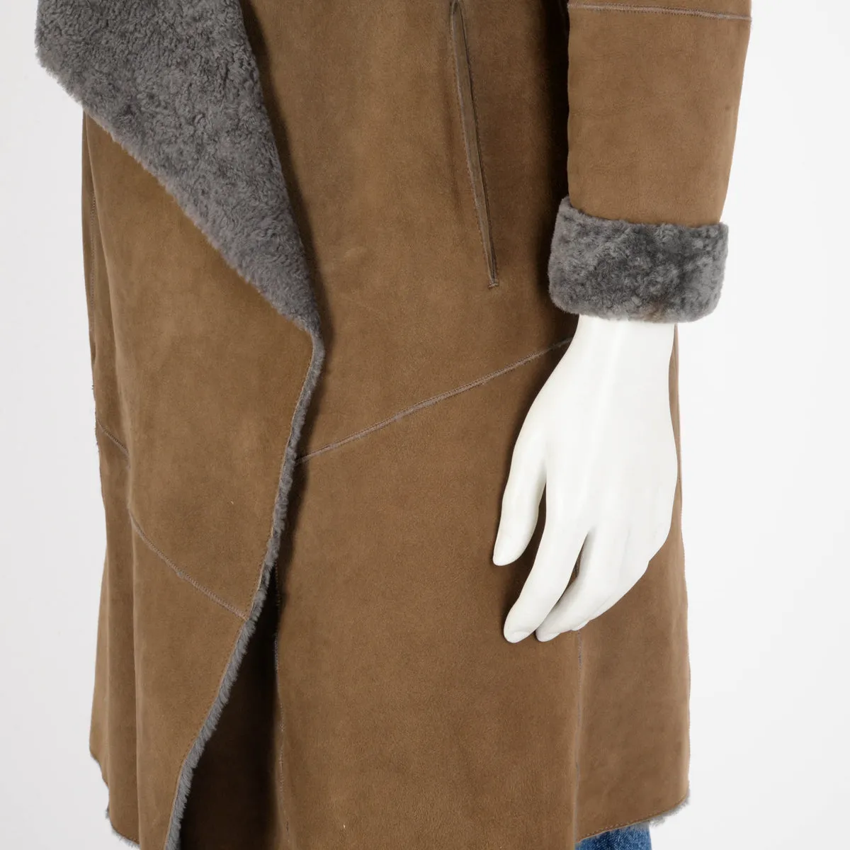 Brunello Cucinelli Brown Shearling Wrap Front Coat IT 42