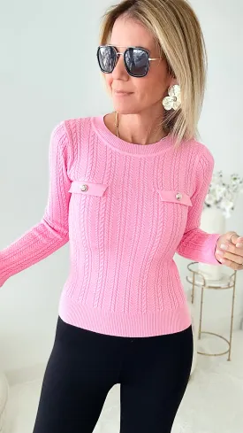 Cable Knit Elegant Top - Pink