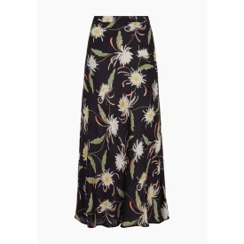 Clara Bias Cut Moonflower Print Midi Skirt In Navy