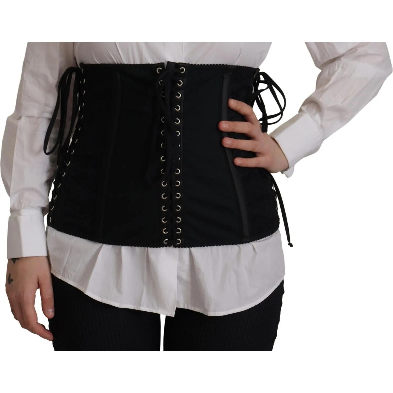 Dolce & Gabbana Elegant Black Corset Waist Strap Top