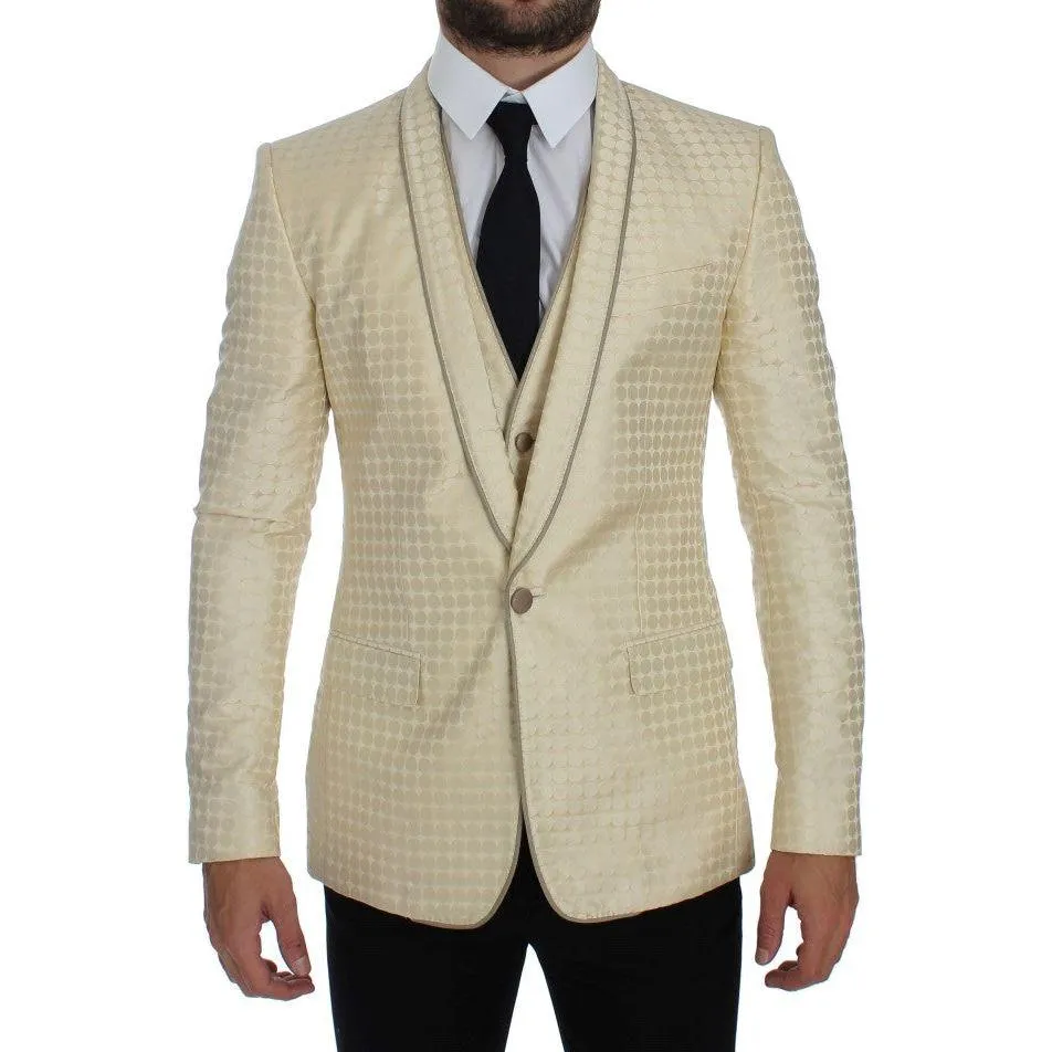 Dolce & Gabbana Sophisticated Beige Polka Dotted Blazer & Vest