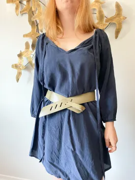 Emmanuel Vintage Leather Sage Taupe Asymmetrical Belt - S/M