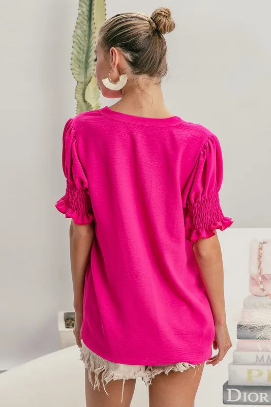 Emmie Smocked Sleeve Top 4 Colors