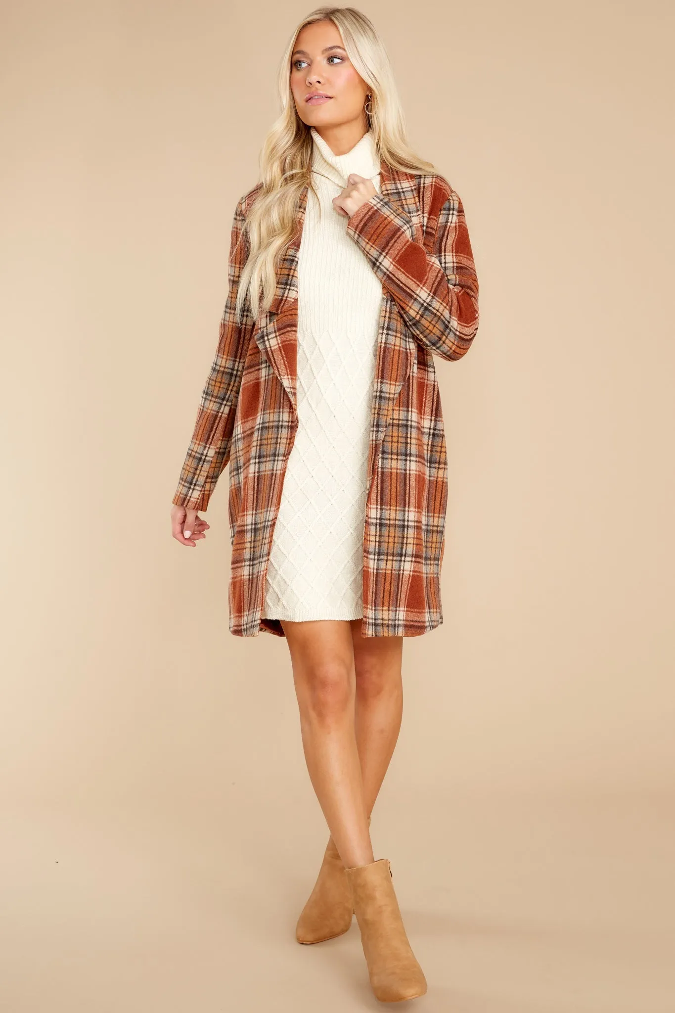 Fondly Familiar Chestnut Plaid Coat