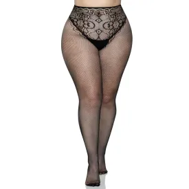 French Cut Backseam Fishnet Tights - Black - 1x/2x - Black - 1x/2x