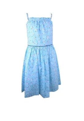 Haltered Dress Spaghetti Floral Printed With Lining Shirring And Piping - Blue