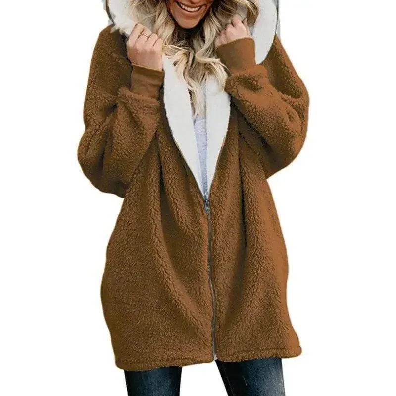 Hooded zipper cardigan fur coat plush sweater