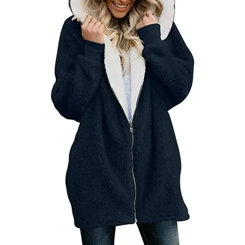 Hooded zipper cardigan fur coat plush sweater