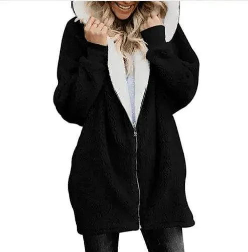 Hooded zipper cardigan fur coat plush sweater