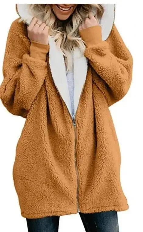 Hooded zipper cardigan fur coat plush sweater