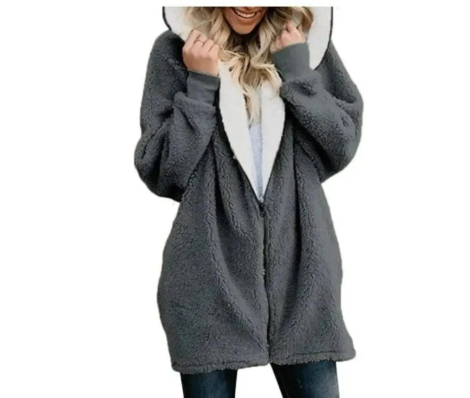 Hooded zipper cardigan fur coat plush sweater