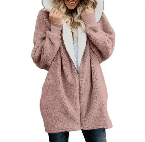 Hooded zipper cardigan fur coat plush sweater