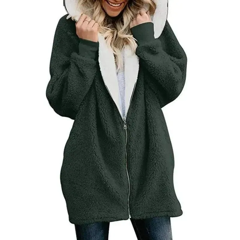 Hooded zipper cardigan fur coat plush sweater