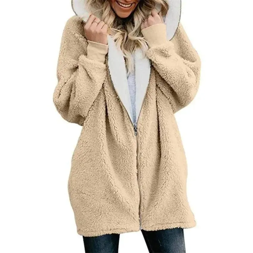 Hooded zipper cardigan fur coat plush sweater