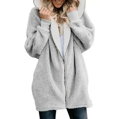 Hooded zipper cardigan fur coat plush sweater