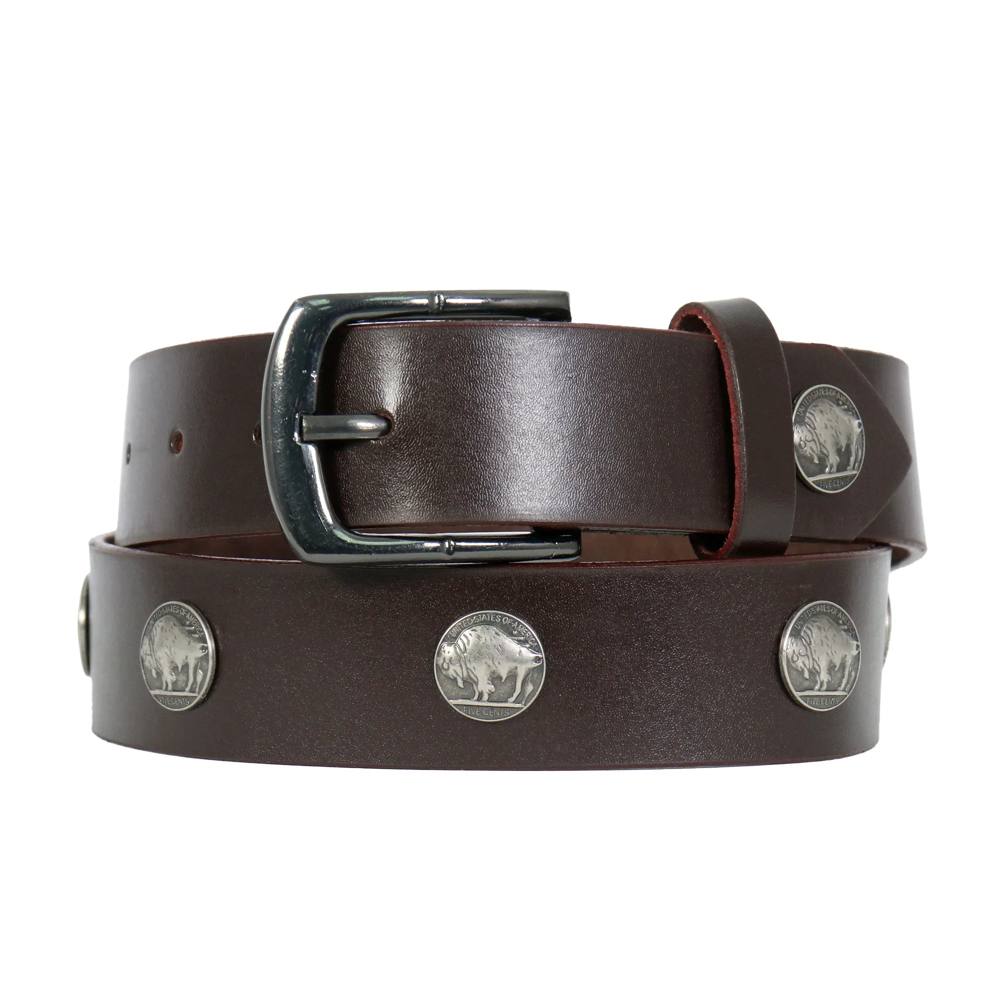 Hot Leathers Buffalo Nickel Brown Leather Belt