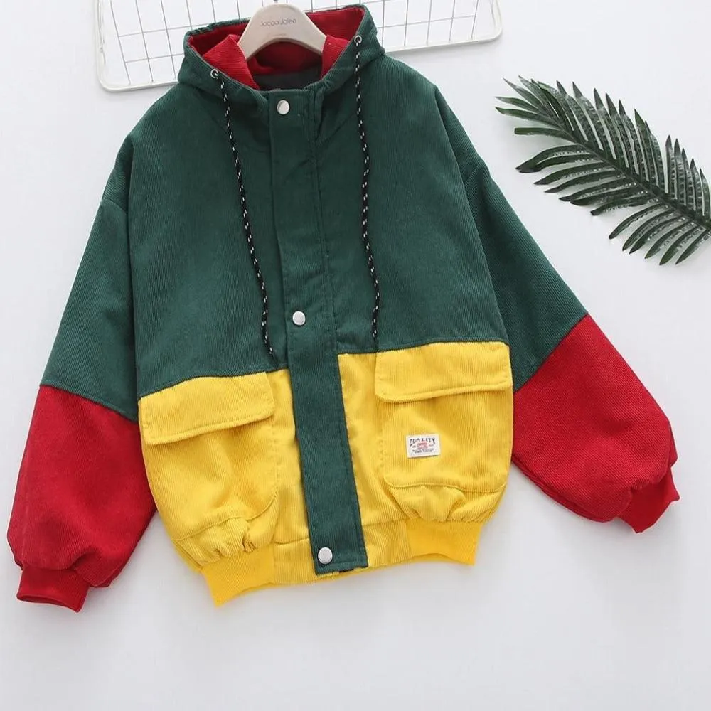 Long Sleeve Patchwork Drawstring Jacket