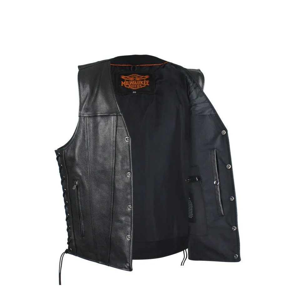 Mens Leather Vest With Concealed Gun Pockets By Milwaukee Riders®