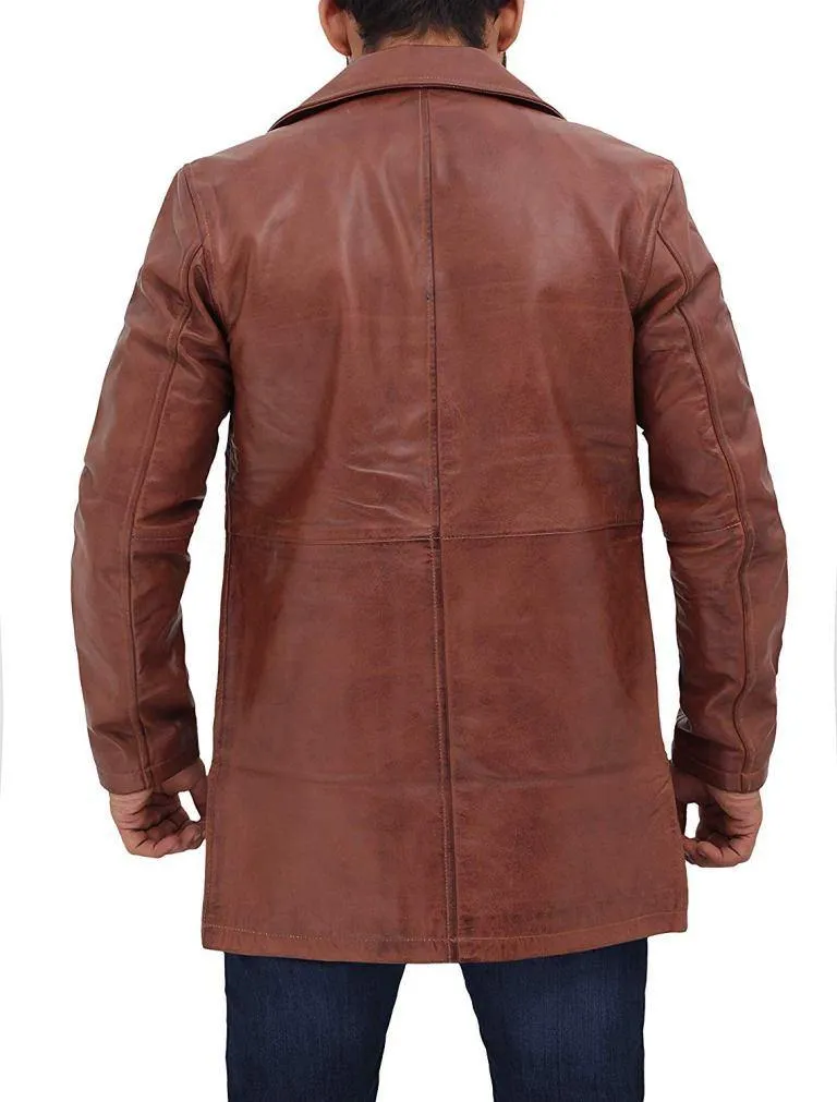 Men's Natural Tan Distressed Real Leather Coat