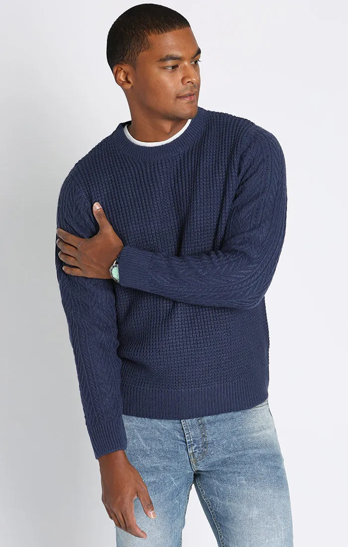 Mixed Stitch Waffle Crewneck Sweater