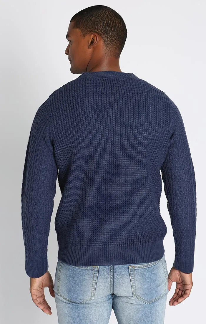 Mixed Stitch Waffle Crewneck Sweater