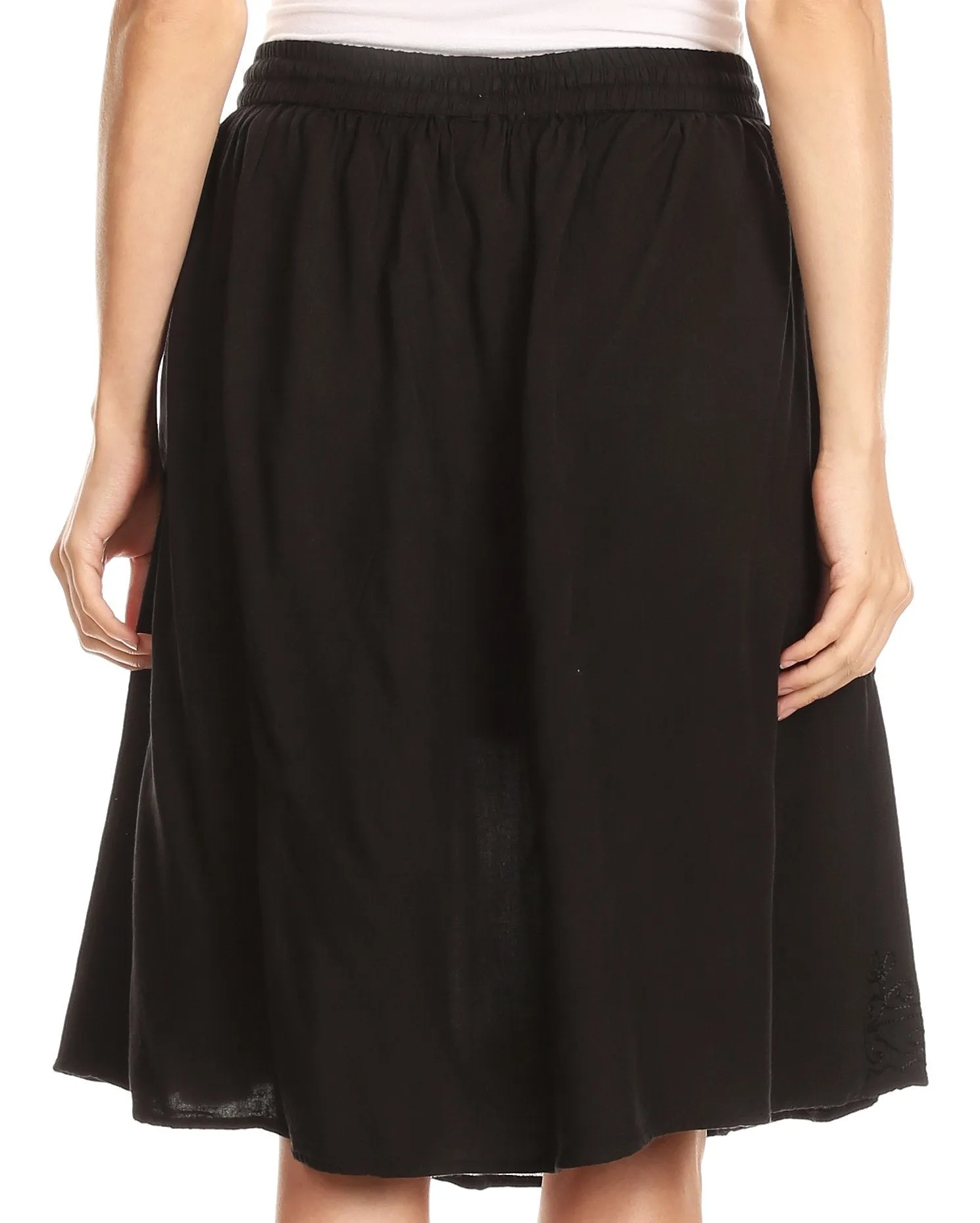 Sakkas Beyza  Casual Peasant Mid Skirt with Elastic Waist Embroidery and Eyelet