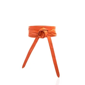 Sheepskin Leather Obi Wrap Belt - Orange