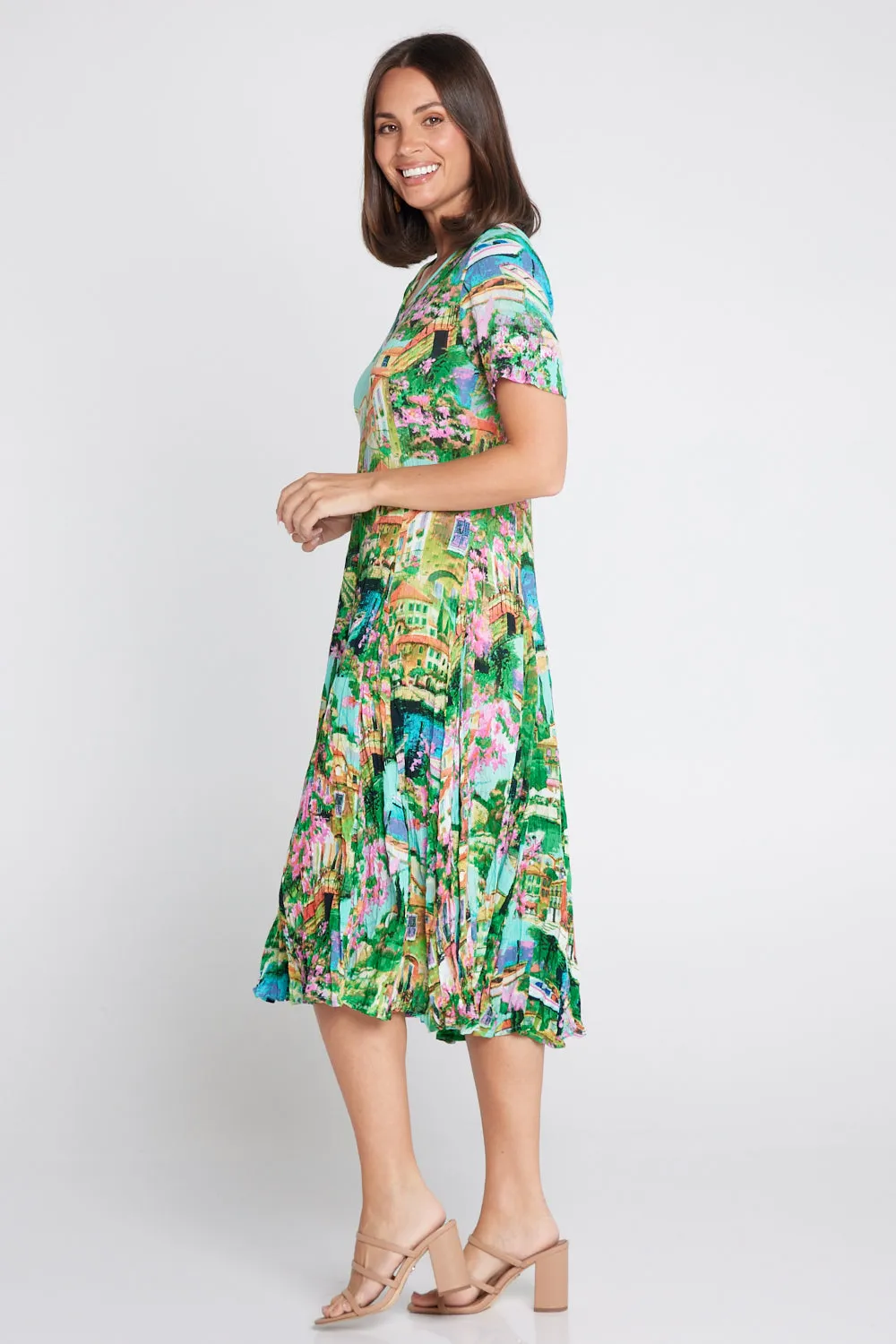 Short Sleeve Godet Dress - Bellagio Print