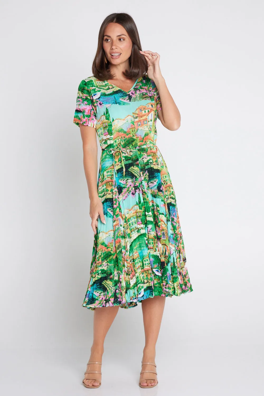 Short Sleeve Godet Dress - Bellagio Print