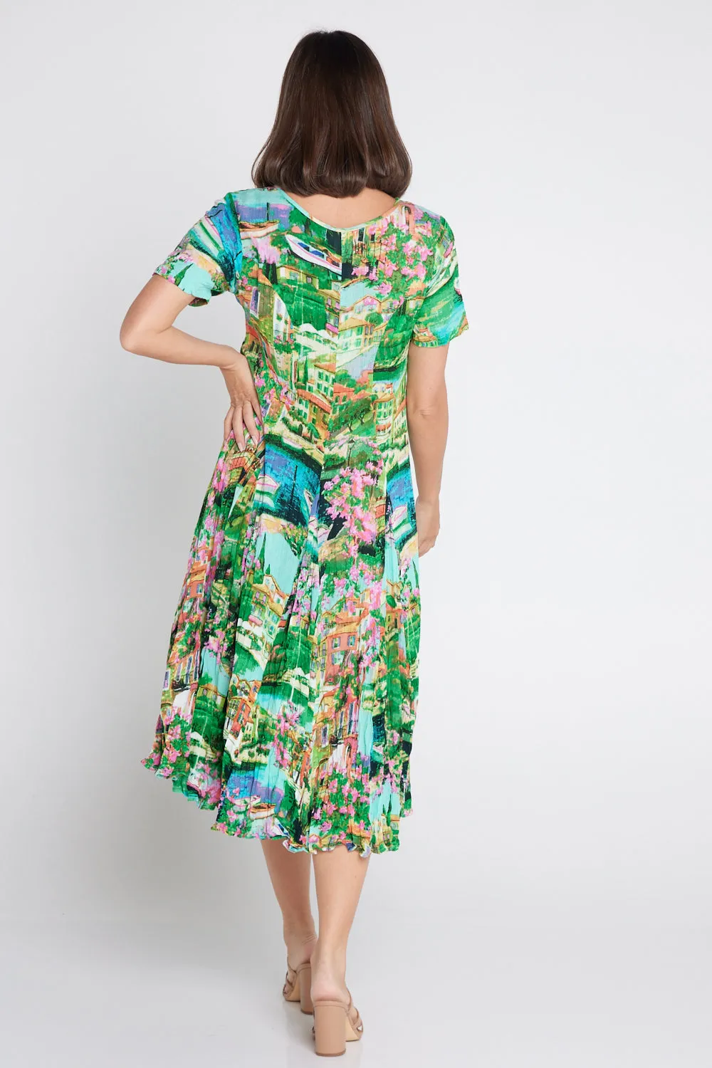 Short Sleeve Godet Dress - Bellagio Print