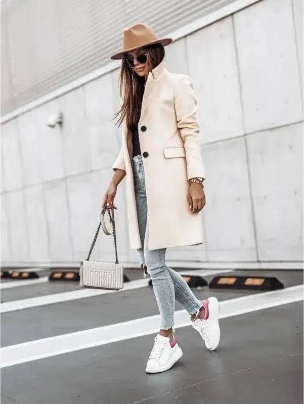 Simple Long Sleeve Button Nizi Coat