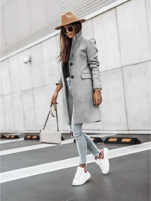 Simple Long Sleeve Button Nizi Coat