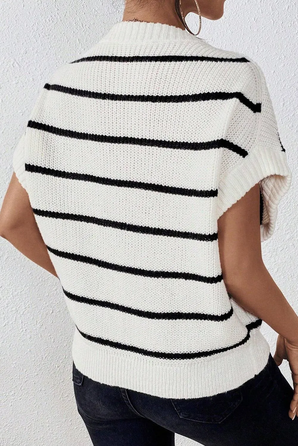 Stripe Short Batwing Sleeve Sweater