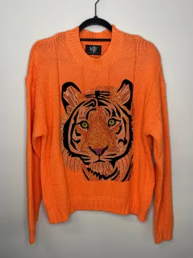 Sweater, Orange Diamond Stitch, Tiger Face