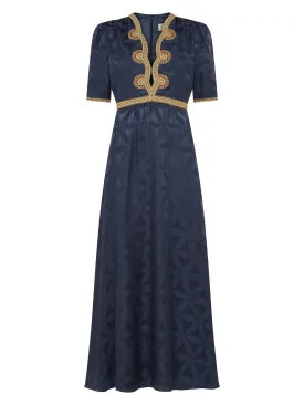 Tabitha Dress in Navy with Ornate Embroidery