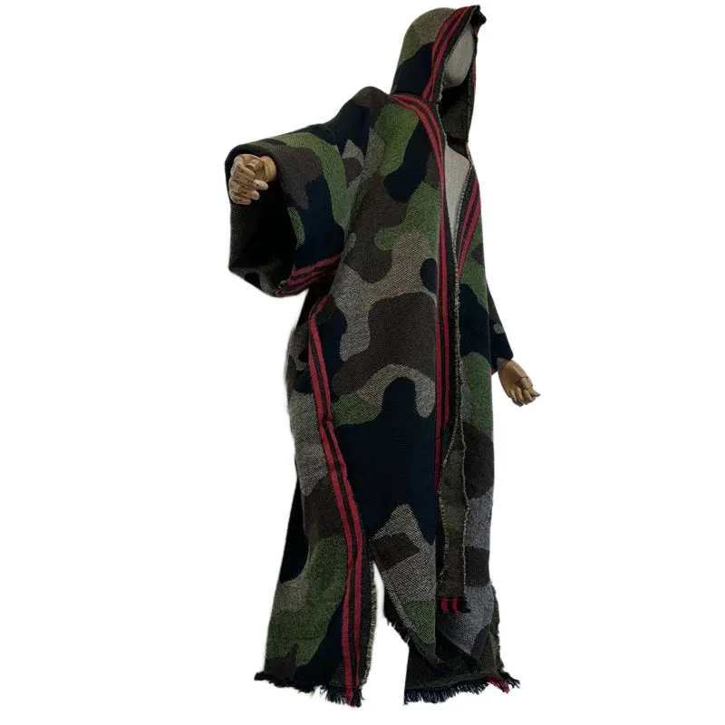 TEEK - Camo Hooded Kaftan Cardigan Shawl Dress