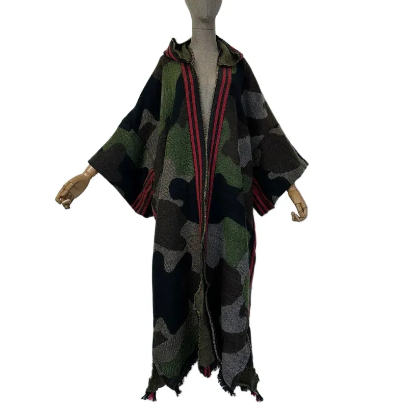 TEEK - Camo Hooded Kaftan Cardigan Shawl Dress