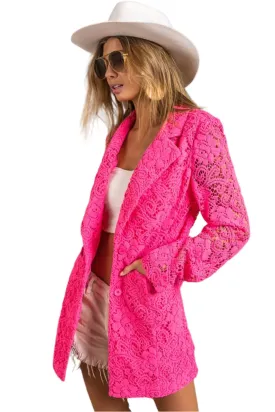 TEEK - Fuchsia Single-Breasted Long Sleeve Lace Blazer