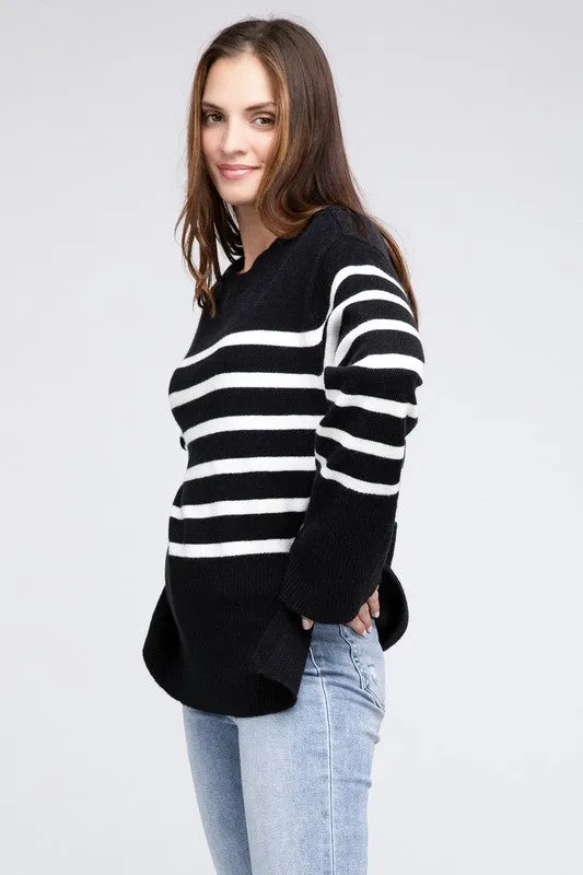 TEEK - Ribbed Hem Stripe Sweater