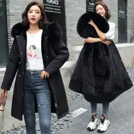 Winter Jacket Women Parka Clothes Long Coat Wool Liner Hooded Jacket Fur Collar Thick Warm Snow Wear Padded Parka 6XL