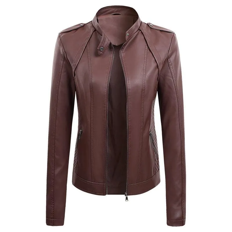 Women's Leather Coat New Slim Lapel Fashion