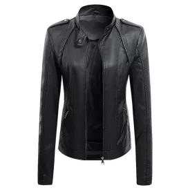 Women's Leather Coat New Slim Lapel Fashion