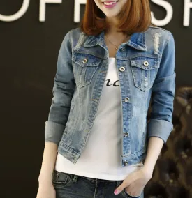 Womens Ripped Short Denim Jacket