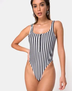 Yelda Plunge Swimsuit in Black and White Stripe