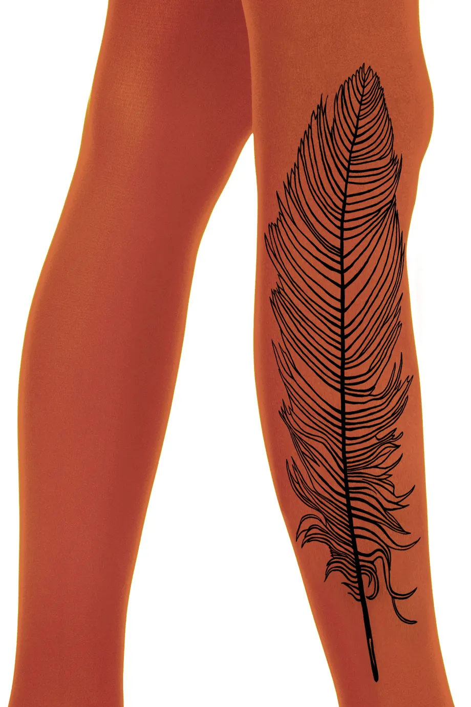 ZOHARA FEATHER Dark Orange Printed Tights